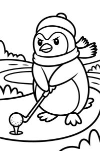 Penguin with a Golf Club - Printable coloring page