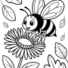 Bee on a Flower Among Leaves - Printable coloring page