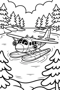 Seaplane Among Spruce Trees - Printable coloring page