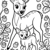Biche et faon parmi les fraises - Coloriage à imprimer