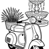 Scooter avec panier et fontaine - Coloriage à imprimer