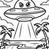 OVNI sobre la isla con rayo - Dibujo para colorear para imprimir