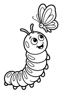 Uśmiechnięta gąsienica i motyl nad głową