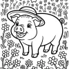 Cochon souriant avec un large chapeau - Coloriage à imprimer
