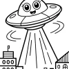 Uśmiechnięte UFO nad miejskimi domami
