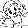 Smiling Boy with a Golf Club - Printable coloring page