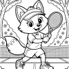 Lächelnder Fuchs mit Tennisschläger - Malvorlage zum Ausdrucken