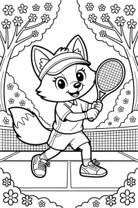 Smiling Fox with Tennis Racket - Printable coloring page