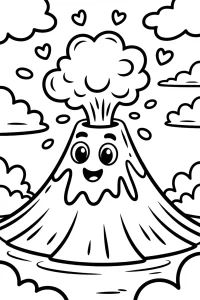 Smiling Volcano with Smoke Cloud - Printable coloring page