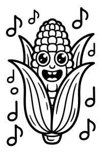 Wesoła kukurydza pośród muzycznych nut