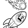 Fröhliche Rakete und fliegender Meteor - Malvorlage zum Ausdrucken