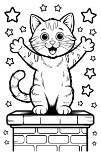 Cheerful Cat on a Brick Chimney - Printable coloring page