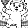 Cheerful Tennis Bear with Racket - Printable coloring page