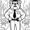 Buldog policjant z pałką służbową - Kolorowanka do druku