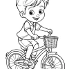 Junge auf Fahrrad mit Korb - Malvorlage zum Ausdrucken