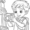 Boy with Camera by Tower - Printable coloring page