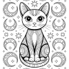 Chat parmi lunes et étoiles - Coloriage à imprimer