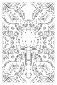 Lemur w symetrycznej mandali roślinnej