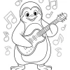 Pingwin z gitarą i nutami - Kolorowanka do druku