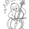 Penguin with Cello and Musical Notes - Printable coloring page