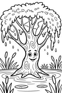 Smiling Tree by Calm Water Smiling Tree by Calm Water - Printable coloring page