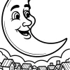 Lune souriante au-dessus des maisons - Coloriage à imprimer