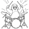 Smiling Penguin with Drum Set - Printable coloring page