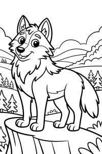 Smiling Wolf on a High Rock - Printable coloring page