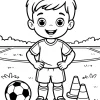 Garçon footballeur avec ballon et cônes - Coloriage à imprimer