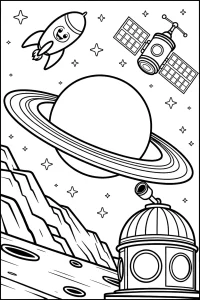 Planeta z pierścieniami i rakietą