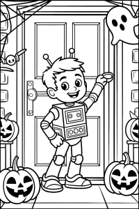 Chłopiec w stroju robota Halloween - Kolorowanka do druku