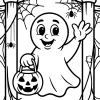 Geist mit Kürbiseimer Halloween - Malvorlage zum Ausdrucken